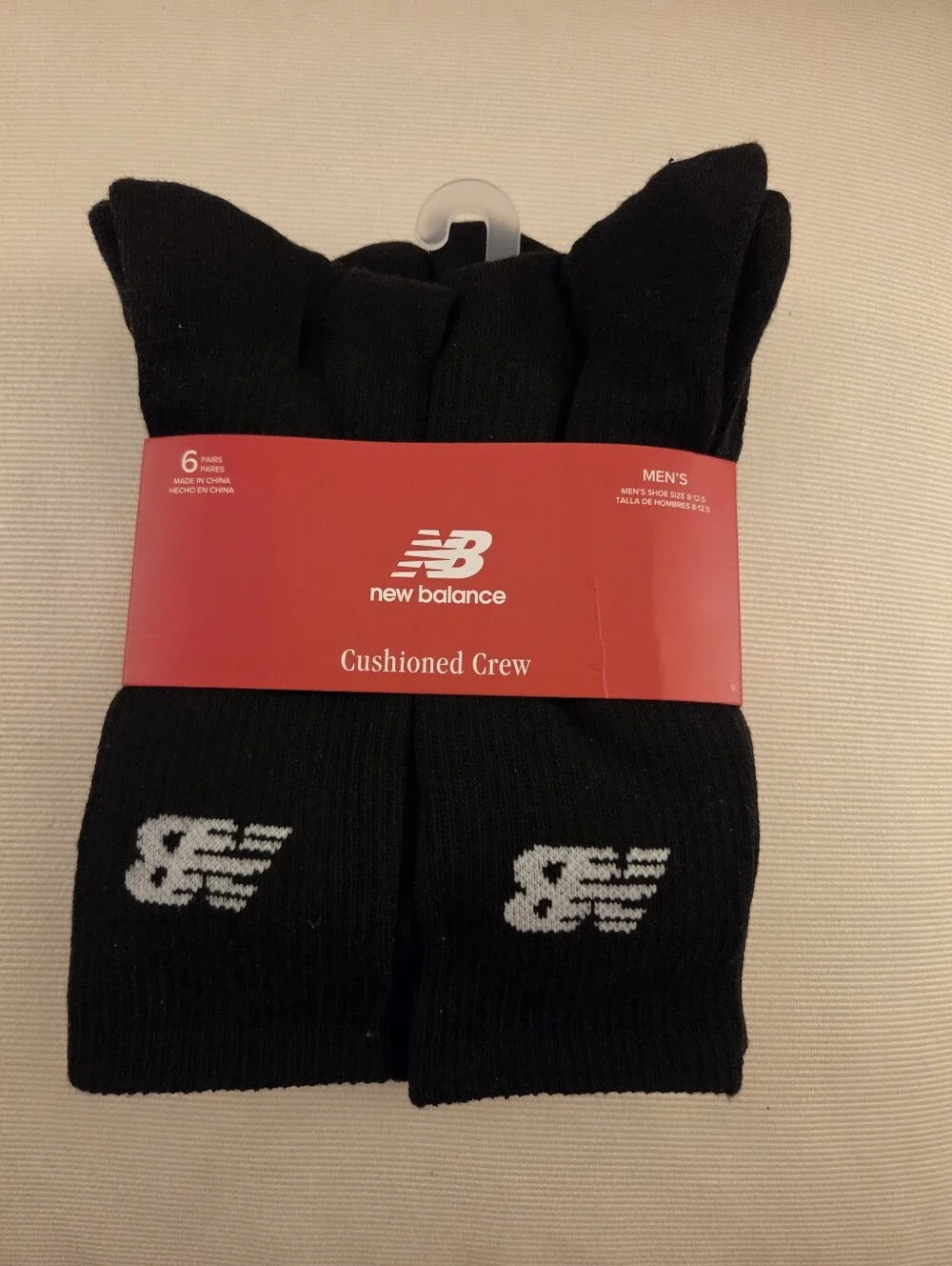 New Balance Black Cushioned Crew Socks with White Logo - 6 Pack